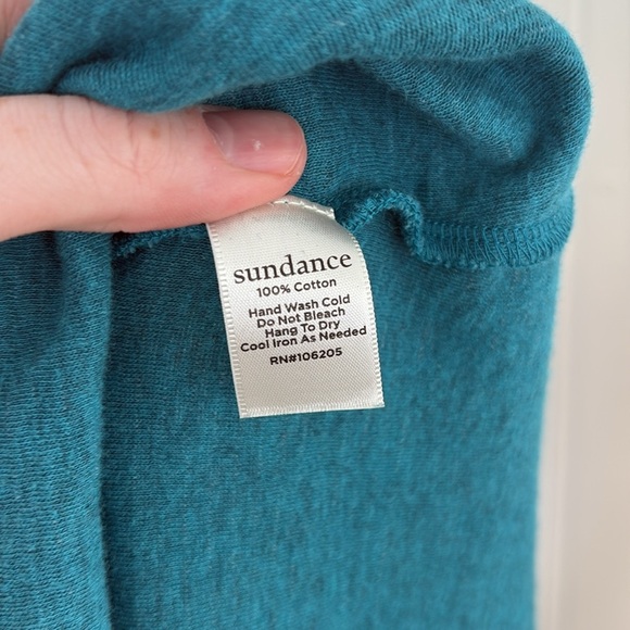 Sundance Henley Sweater Top Teal Blue Crochet Cuffs Boho Women’s Size Medium - Picture 8 of 8